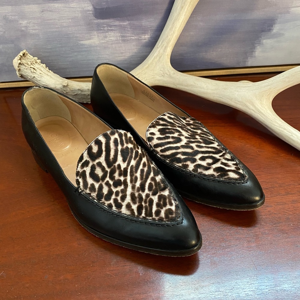 J Crew leopard pony hair loafers